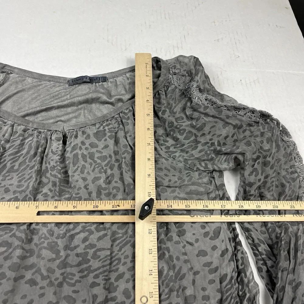 Tempo Paris Womens Silk Blend Peasant Blouse Gray Print Long Sleeve Top LARGE - Picture 6 of 11